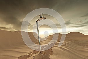 3d rendering of dune landscape with spigot. Concept of water shortage