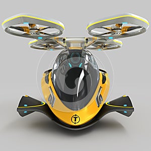 3D rendering of an e-taxi self-propelled Quadcopter drone with two passengers.