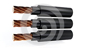 3D rendering of electric cable wires, electrical wiring systems, on a white background, The electrical copper core concept