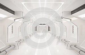 3D rendering elements of this image furnished ,Spaceship white interior ,tunnel,corridor,hallway