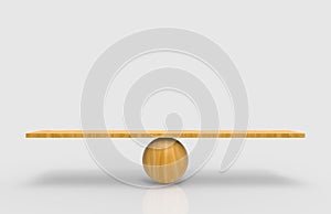 3d rendering. Empty blank wood sphere balance scale on white background.