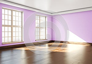 3D rendering of empty interior. Empty room with parquet floors a