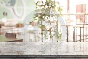 3D rendering, Empty Marble table top with light bokeh on blurred restaurant background