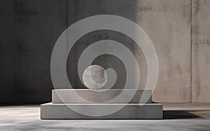 3d rendering empty mockup scene of cube rectangle podium for product template display, gray marble wall and floor