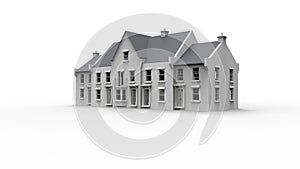 3d rendering of an english model country house mansion manor in white background