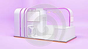 3D rendering of Exhibition booth, Fair empty trade stand with counter on pastel background