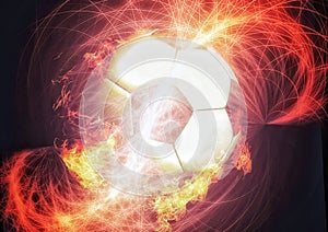 3d rendering exploding and burning flame soccer ball