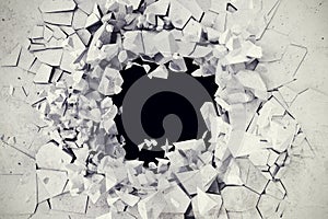 3d rendering, explosion, broken concrete wall, bullet hole, destruction, abstract background.