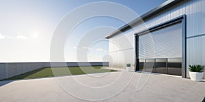 3d rendering of exterior of commercial building for industrial background