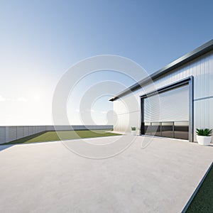 3d rendering of exterior of commercial building for industrial background