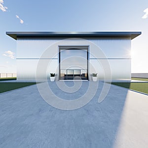 3d rendering of exterior of commercial building for industrial background