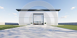 3d rendering of exterior of commercial building for industrial background