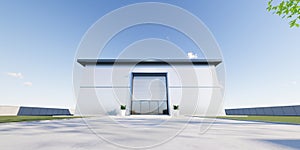 3d rendering of exterior of commercial building for industrial background
