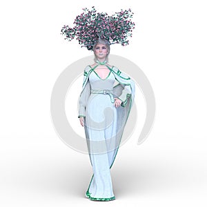 3D rendering of the fairy crowned with a flower