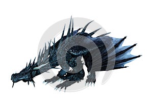3D Rendering Fantasy Black Dragon on White