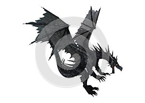 3D Rendering Fantasy Black Dragon on White