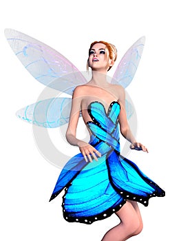 3D Rendering Fantasy Fairy on White