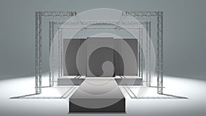 3D rendering of Fashion runway podium stage with truss system construction, Presentation business