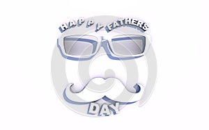 3D rendering Father`s Day. Glasses and mustache in white