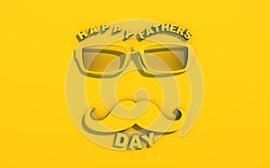 3D rendering Father`s Day. Glasses and mustache in yellow