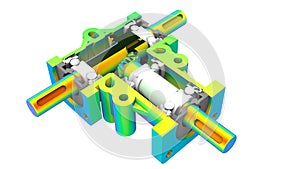 3D rendering - FEA analysis of a section cut gear assembly