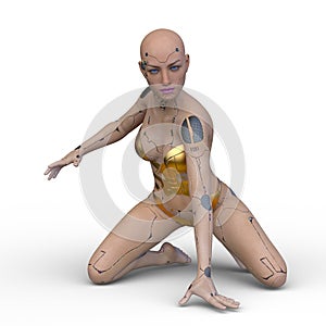 3D rendering of a female cyborg