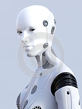 3D rendering of female robot face.