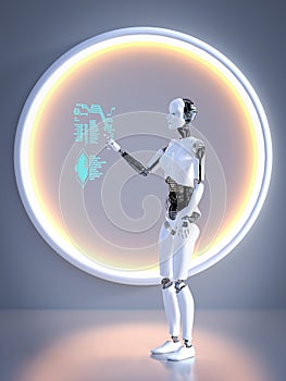 3D rendering of female robot using floating screen