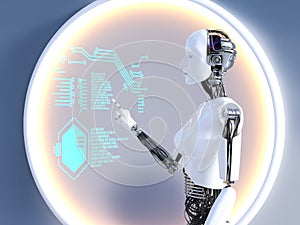 3D rendering of female robot using floating screen