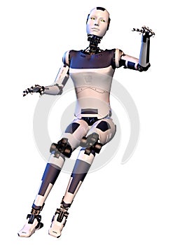 3D Rendering Female Robot on White