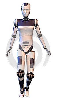 3D Rendering Female Robot on White