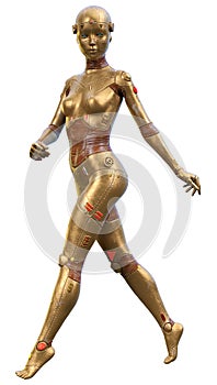 3D Rendering Female Robot on White