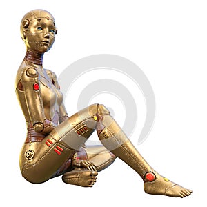 3D Rendering Female Robot on White