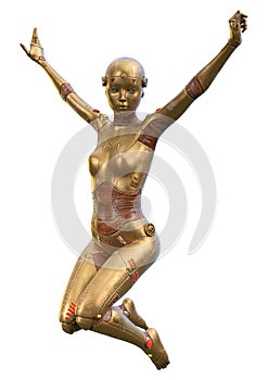 3D Rendering Female Robot on White