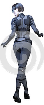 3D Rendering Female Sceince Fiction Warrior on White