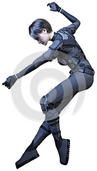 3D Rendering Female Sceince Fiction Warrior on White