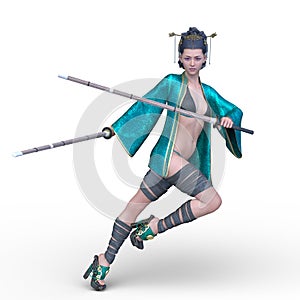 3D rendering of female swordman