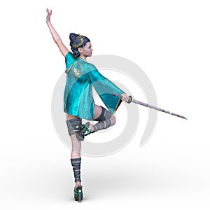 3D rendering of female swordman