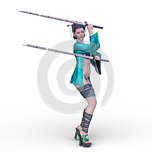 3D rendering of female swordman