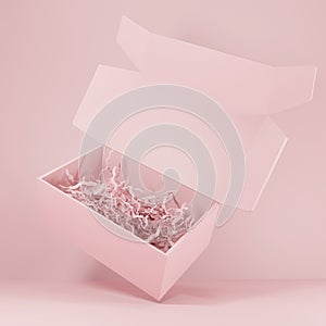 3D Rendering Festive Empty Pink Carton Packaging Box for Snack, Beauty, Skincare or Toiletries Product Display