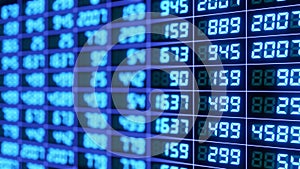 3d rendering of a financial exchange Board with blue numbers. Stock market background.