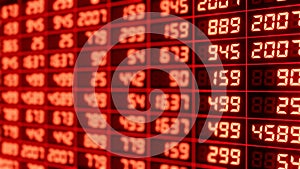 3d rendering of a financial exchange Board with red numbers. Stock market background.