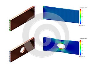 3D Rendering of Finite Element Analysis of Plate with Hole Having Higher Stress As a Result of Discontinuity