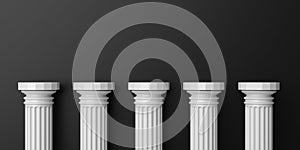 3d rendering five white marble pillars