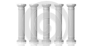 3d rendering five white marble pillars