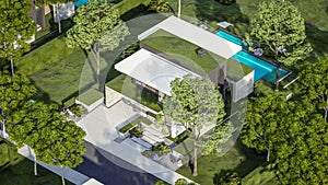 3d rendering of flat roof house with concrete facade