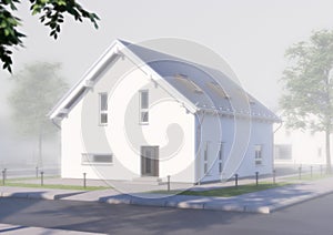 3D RENDERING OF FOGGY MODERN HOUSE