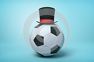 3d rendering of football wearing black tophat with much copy space on the rest of light blue background.