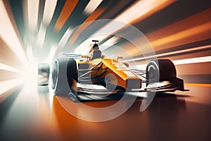 3D rendering of a formula race car on a racing track background