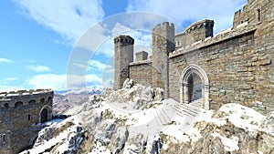 3D rendering of the fortress on the mountaintop